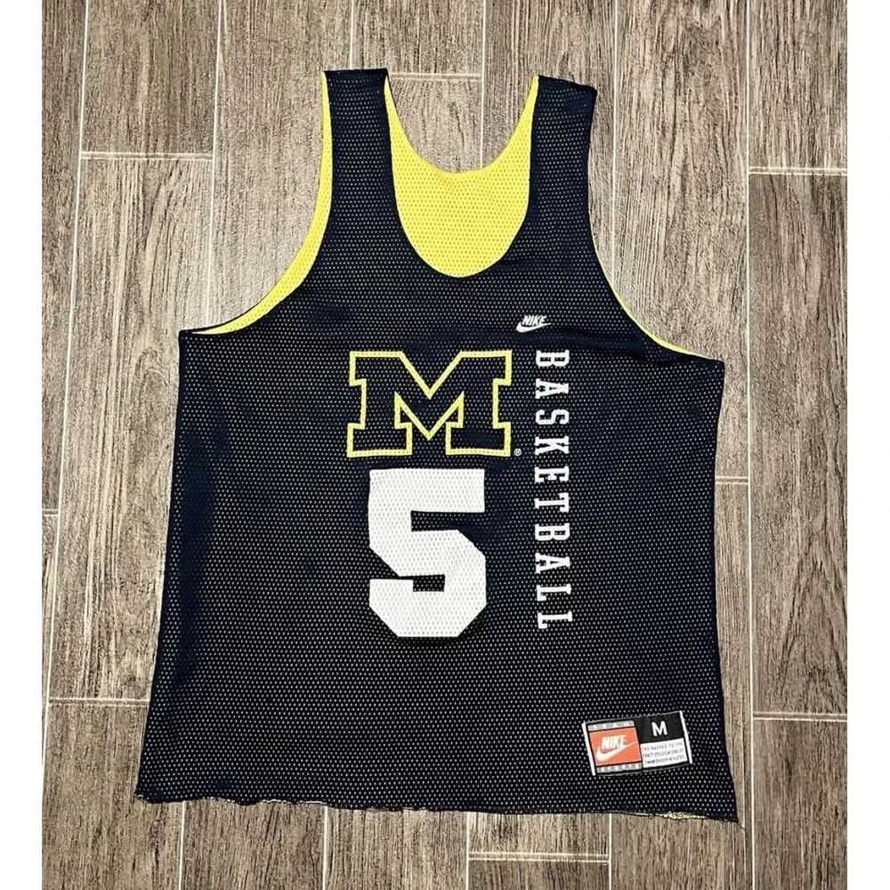 VTG Nike Michigan Basketball Jersey Mens Medium Blue Yellow Reversible #5